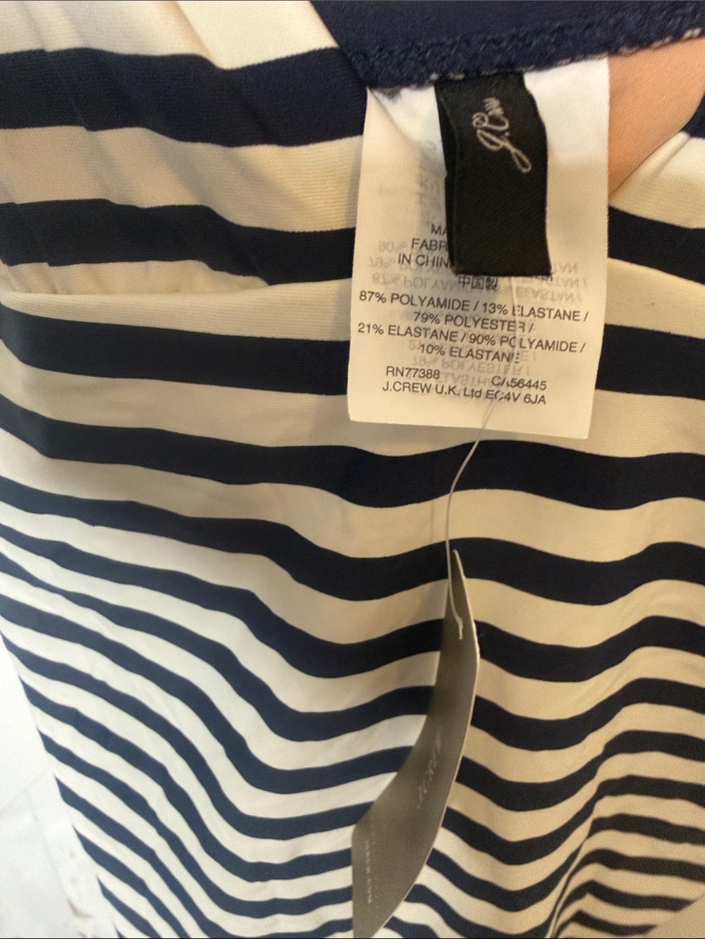 J. Crew Navy White Striped One Piece Swimsuit Deep V - Picture 11 of 12